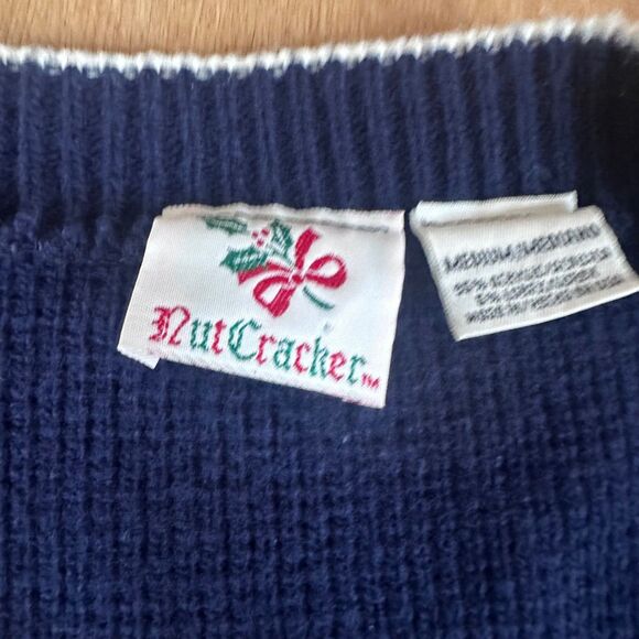 Vintage NutCracker Christmas Cardigan Sweater Bell Tree Swan Navy Women’s Size M - Picture 3 of 5